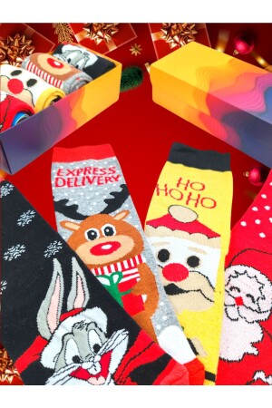 4 Paar bunte Unisex-Socken-Set „Weihnachten, Frohe Weihnachten“, mit spezieller Box - 3