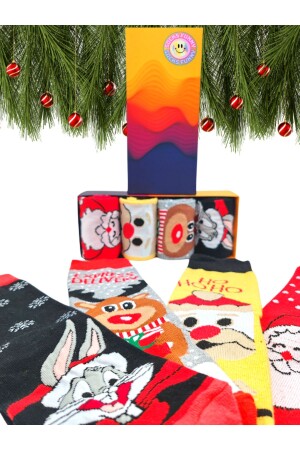 4 Paar bunte Unisex-Socken-Set „Weihnachten, Frohe Weihnachten“, mit spezieller Box - 4