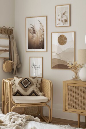 4 Parça Ahşap Çerçeve Görünümlü Mdf Tablo Seti - Artavessa Gift&Home