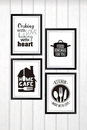 4 Parça Çerçeve Görünümlü Mutfak Görselli Ve Yazılı Mdf Tablo - Teknograf