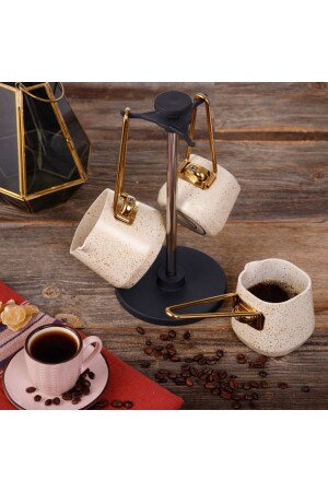 4 Parça Cream Kare Cezve Seti (200-400-600 ml Cezve - Stant) - Evren