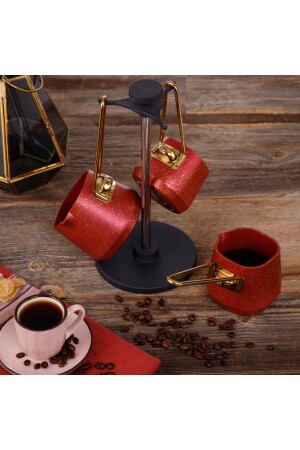 4 Parça Red Kare Cezve Seti (200-400-600 ml Cezve - Stant) - Evren