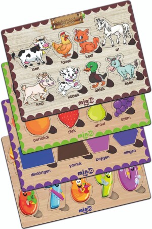 حيوان مزرعة تركية من الخشب من الخشب. +أشكل الفاكهة-أرقام مجموعة من 4 لغز التعليمية-التدريبية PCK-0175 - minİQ toys