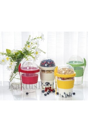 4 „Prepare and Go“-Behälter für Fruchtjoghurt mit Deckel und Löffel | - 5
