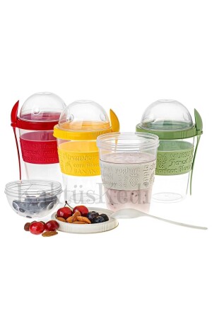 4 „Prepare and Go“-Behälter für Fruchtjoghurt mit Deckel und Löffel | - 6