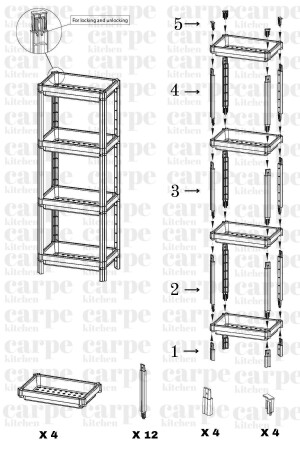 4-stöckiges Küchen- und Badezimmer-Organizer-Regal, modulares Shampoo-Regal – Gemüseregal – Schrank - 8