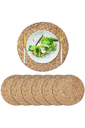 4 Stück 35 cm rundes natürliches Tischset aus Weidengeflecht und gestricktem Jute-Geschirr Präsentationsset AMENTESAMERİKANSERVİS6 - 3