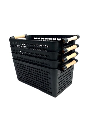 4 Stück – Mehrzweck-Organizer-Korb mit Kunststoffgriffen – Schrank- und Schubladen-Organizer-Korb, Schwarz SPT004 - 3