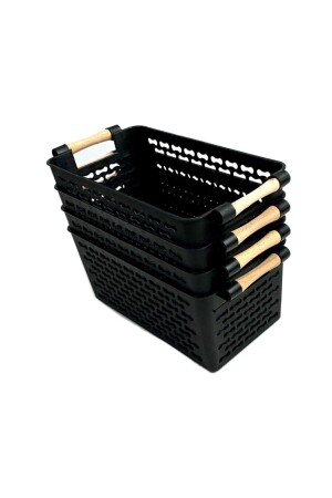 4 Stück – Mehrzweck-Organizer-Korb mit Kunststoffgriffen – Schrank- und Schubladen-Organizer-Korb, Schwarz SPT004 - 4