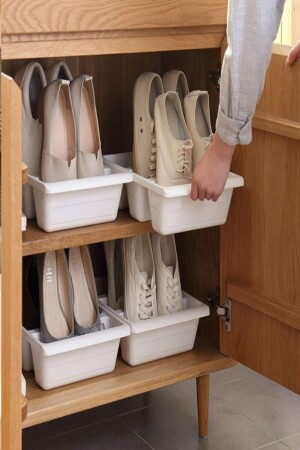 4 Stück römischer Schuh-Slipper-Organizer mit 3 Fächern, vertikale Schuhkarton-Rampe - 8