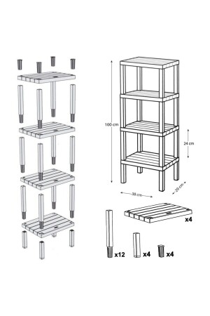 4-stufiges Kunststoffregal, Küchenregal, Badezimmerregal, Balkonregal, Badezimmer-Organizer, Schwarz FRPOMG4 - 6