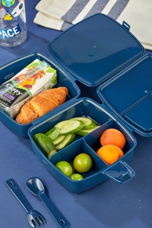 4-teilige, 2-lagige Lunchbox mit Selbstlöffel und 500-cc-Wasserflasche mit Strohhalm. Space-Lunch-Bag-Set - 5