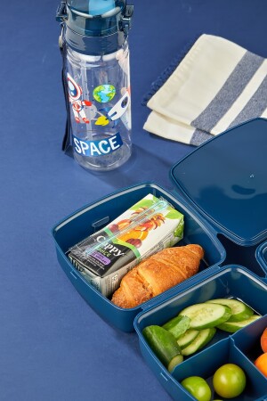 4-teilige, 2-lagige Lunchbox mit Selbstlöffel und 500-cc-Wasserflasche mit Strohhalm. Space-Lunch-Bag-Set - 7