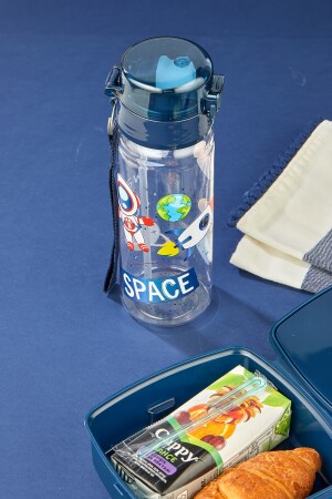 4-teilige, 2-lagige Lunchbox mit Selbstlöffel und 500-cc-Wasserflasche mit Strohhalm. Space-Lunch-Bag-Set - 8