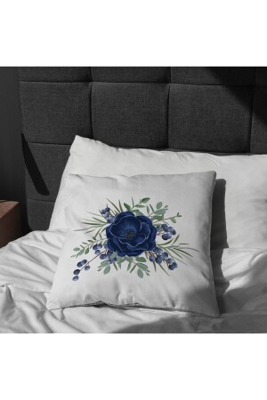 4-teilige, digital bedruckte Kissenbezüge mit Naturmotiv, blau und weiß, mit Blumenmuster - 3