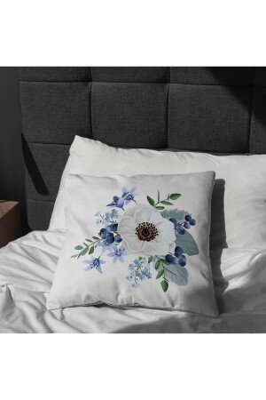 4-teilige, digital bedruckte Kissenbezüge mit Naturmotiv, blau und weiß, mit Blumenmuster - 4