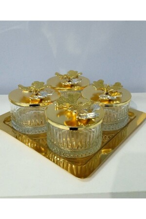 4-teilige Elysi Snackschale in Glasoptik mit Deckel auf goldenem Tablett Sweetness Gold Color Lux MNL5488899 - 1