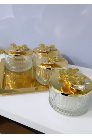 4-teilige Elysi Snackschale in Glasoptik mit Deckel auf goldenem Tablett Sweetness Gold Color Lux MNL5488899 - 4