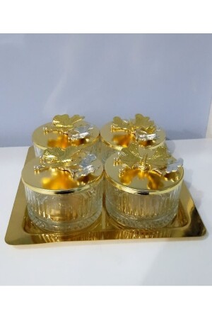 4-teilige Elysi Snackschale in Glasoptik mit Deckel auf goldenem Tablett Sweetness Gold Color Lux MNL5488899 - 5