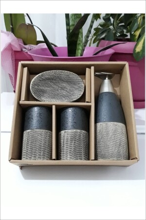 4-teiliges Badezimmer-Set mit Flüssigseifenspender aus Keramik – Anthrazit PNK6240 - 2