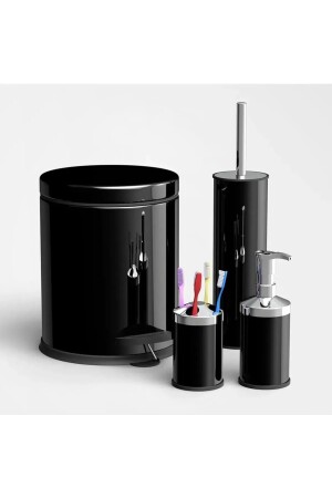 4-teiliges Badezimmer-Set, schwarzer Pedal-5-Liter-Mülleimer, Toilettenbürste, Seifenschale, Zahnbürstenhalter ÇKS112244 - 2