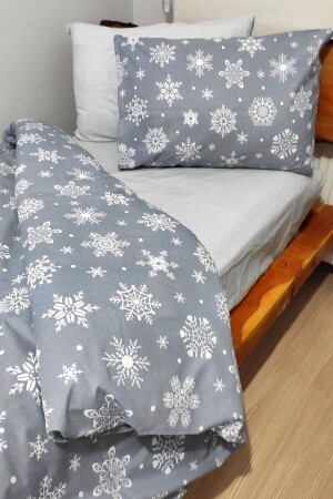 4-teiliges Bettbezug-Set mit elastischen Laken für eine einzelne Person (100 x 200 cm) Young Snow Patterned Winter Grey - 1