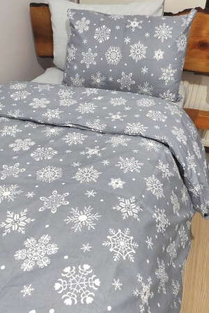 4-teiliges Bettbezug-Set mit elastischen Laken für eine einzelne Person (100 x 200 cm) Young Snow Patterned Winter Grey - 3