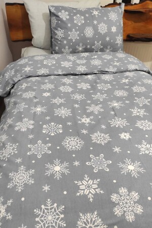 4-teiliges Bettbezug-Set mit elastischen Laken für eine einzelne Person (100 x 200 cm) Young Snow Patterned Winter Grey - 4