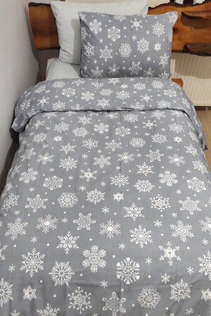 4-teiliges Bettbezug-Set mit elastischen Laken für eine einzelne Person (100 x 200 cm) Young Snow Patterned Winter Grey - 5