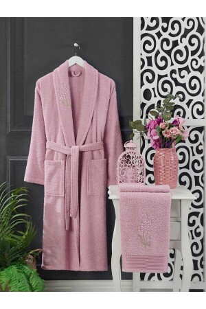 4-teiliges Familien-Bademantel-Set für Damen und Herren, Handtuch-Bademantel-Set, Rosa, Grau, 00864 - 1