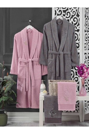 4-teiliges Familien-Bademantel-Set für Damen und Herren, Handtuch-Bademantel-Set, Rosa, Grau, 00864 - 3