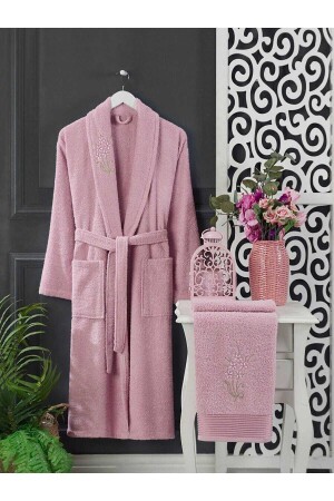 4-teiliges Familien-Bademantel-Set für Damen und Herren, Handtuch-Bademantel-Set, Rosa, Grau, 00864 - 5