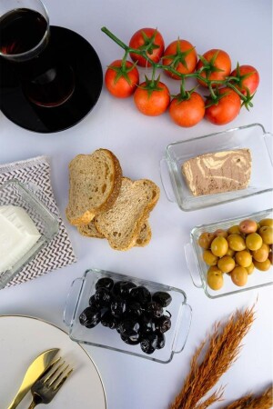 4-teiliges Glasschüssel mit Griff, Frühstücks-, Marmeladen- und Snack-Servierset, rechteckig, C1-1-276 - 5