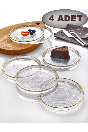 4-teiliges Luxus-Kuchen-Servierset aus Glas – Frühstücksteller – Dessert-Präsentationsteller – goldvergoldet IL. 308 - 1