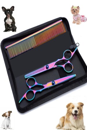 4-teiliges professionelles Friseurscheren-Set mit Regenbogenkamm und Ledertasche - 1