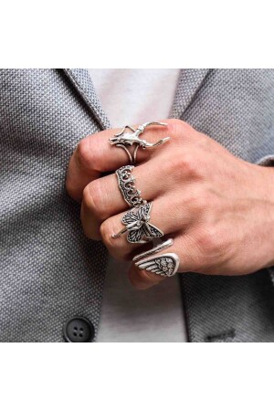 4-teiliges, versilbertes, verstellbares Mortal-Ring-Set für Damen und Herren - 1