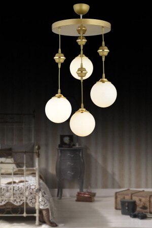 مادة من المصابيح المعلقة من المنتجية من 4 قطع من الكرة البيضاء الزجاجية الفاخرة الشنابل TYC00733266061 - Genel Markalar