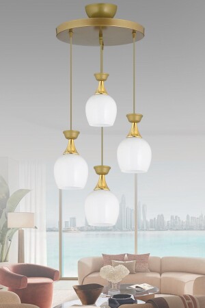 مكنسة مصباح معلقة من 4 قطع قديمة جرة الجرس الزجاج الأبيض الصفراء الفاخرة الراقصة الحديثة TYC00760115685 - Kraliçe