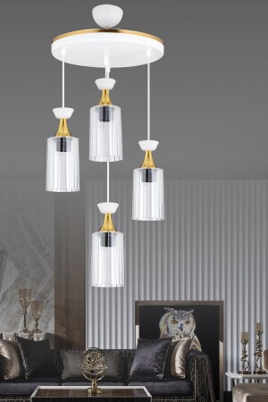 مكنز-معلقة مصباح صالون أبيض 4 قطع ميكا الأنابيب الزجاج الشفاف الصفراء شريط الشنابل الحديثة TYC00765173413 - Genel Markalar