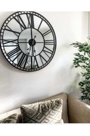 أسلوب مكنسة الروستيك الزخرفة ساعة الجدار النموذجية الفضة - الأسود المعالجة 40 - 50 - 60 سم Rstk50syhgms - EYKA STORE
