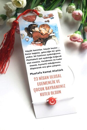 40 Adet Püsküllü Kitap Ayracı Ve Türk Bayraklı Bileklik - 23 Nisan Hediye - Sabit Yazı - 1