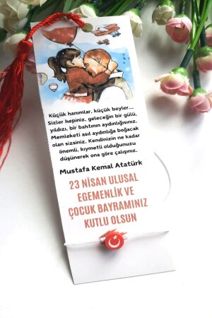 40 Adet Püsküllü Kitap Ayracı Ve Türk Bayraklı Bileklik - 23 Nisan Hediye - Sabit Yazı - 6