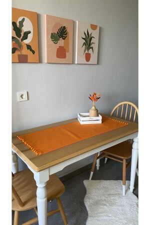 40 x 100 cm – Orangefarbener Läufer und Waschmaschinenbezug mit Pompon - 2