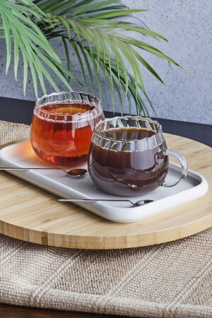 400 ml Tee-/Kaffee-/Suppenbecher aus Borosilikatglas mit optisch gestreiftem Docht (kann auf dem Herd verwendet werden) PRT-12ST569 - 1