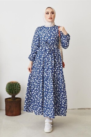 400 Papatya Desen Elbise Indigo - Benguen