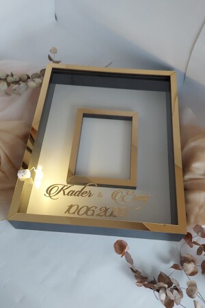 40x50 Cm Siyah-gold Fotoğraf Bölümlü Anı Çerçevesi! Ledli Ve Isimli Gül Tablosu! Gül Kutusu! - 6