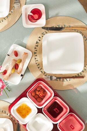 منز فابيو البورتسلين الأحمر 41 قطعة طعام الإفطار الخدمة مجموعة 6 أشخاص مربع - Karaca