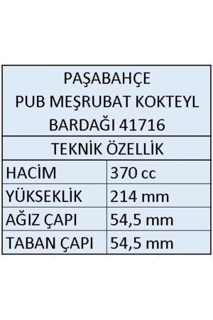 41716 Pub Uzun Meşrubat,kokteyl,sunum,long Drinks,collins Bardağı 370cc - 21,4 Cm - 6 Adet PP41716 - 8