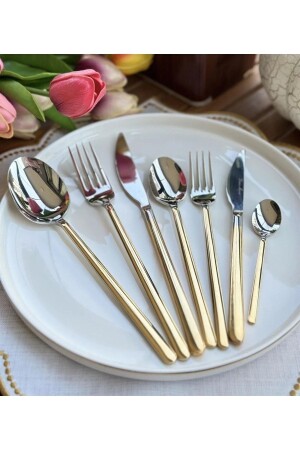 42 Parça 24K Altın Çatal Kaşık Bıçak Çkb Seti (Makinede Yıkanabilir) GARANTİLİ - Onedekor