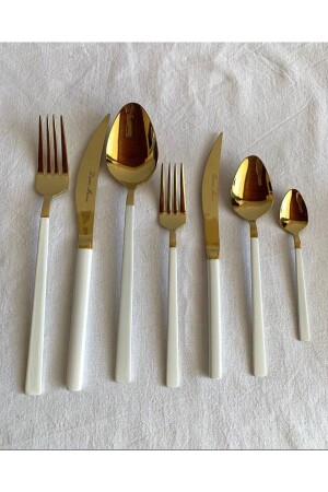 42 Parça Picasa Çatal Kaşık Bıçak Seti Çkb Gold Beyaz - Onedekor